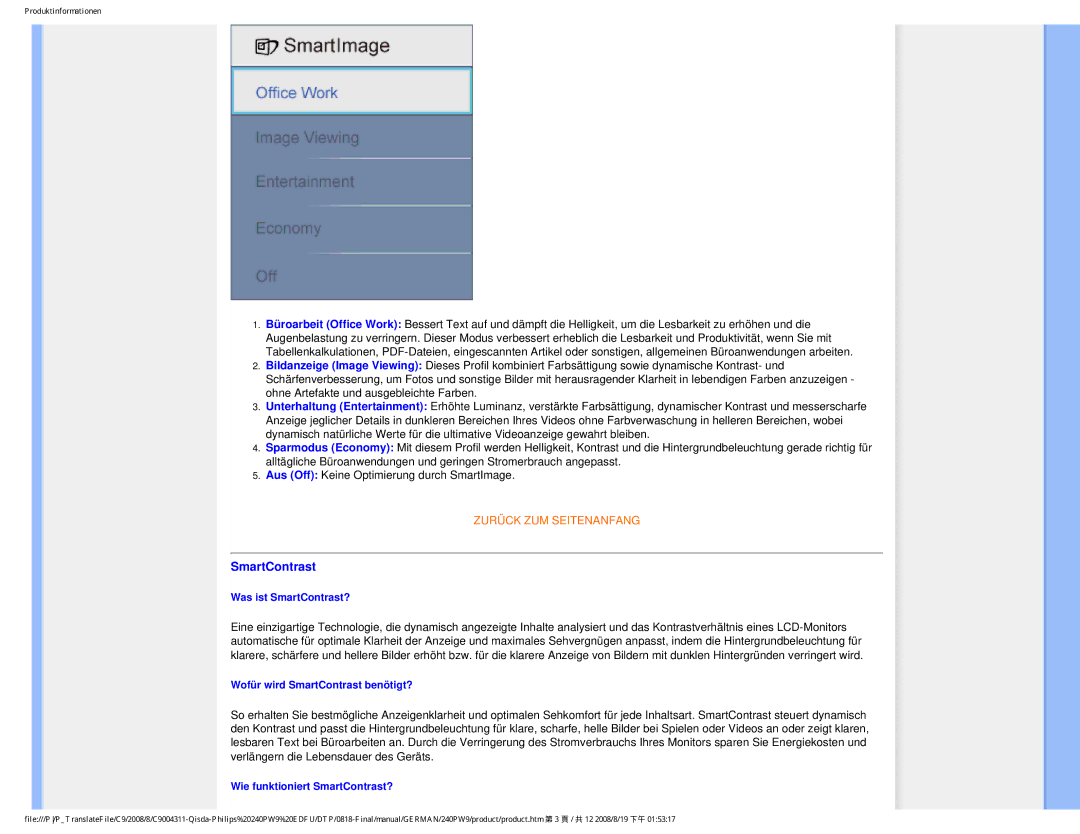 Philips 240PW9 user manual Wie funktioniert SmartContrast? 