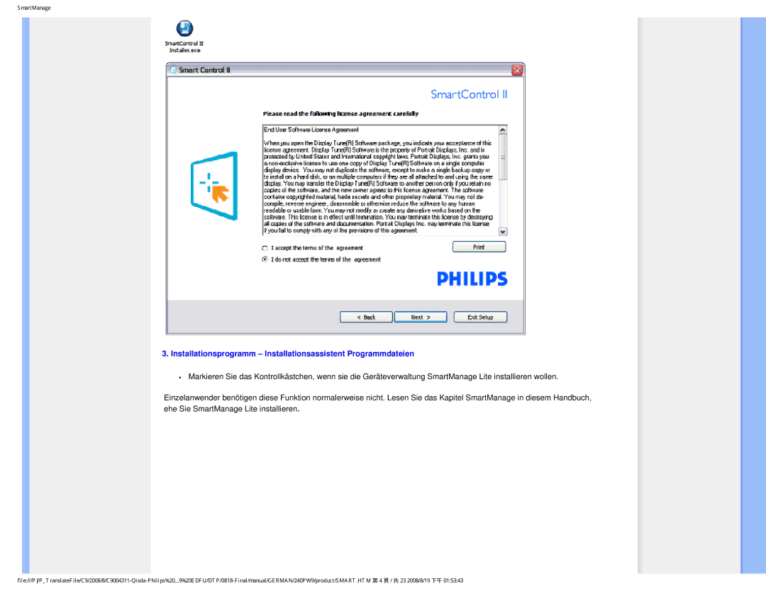 Philips 240PW9 user manual Installationsprogramm Installationsassistent Programmdateien 