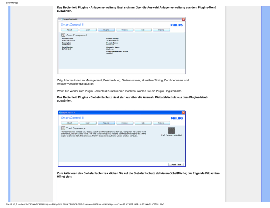 Philips 240PW9 user manual SmartManage 