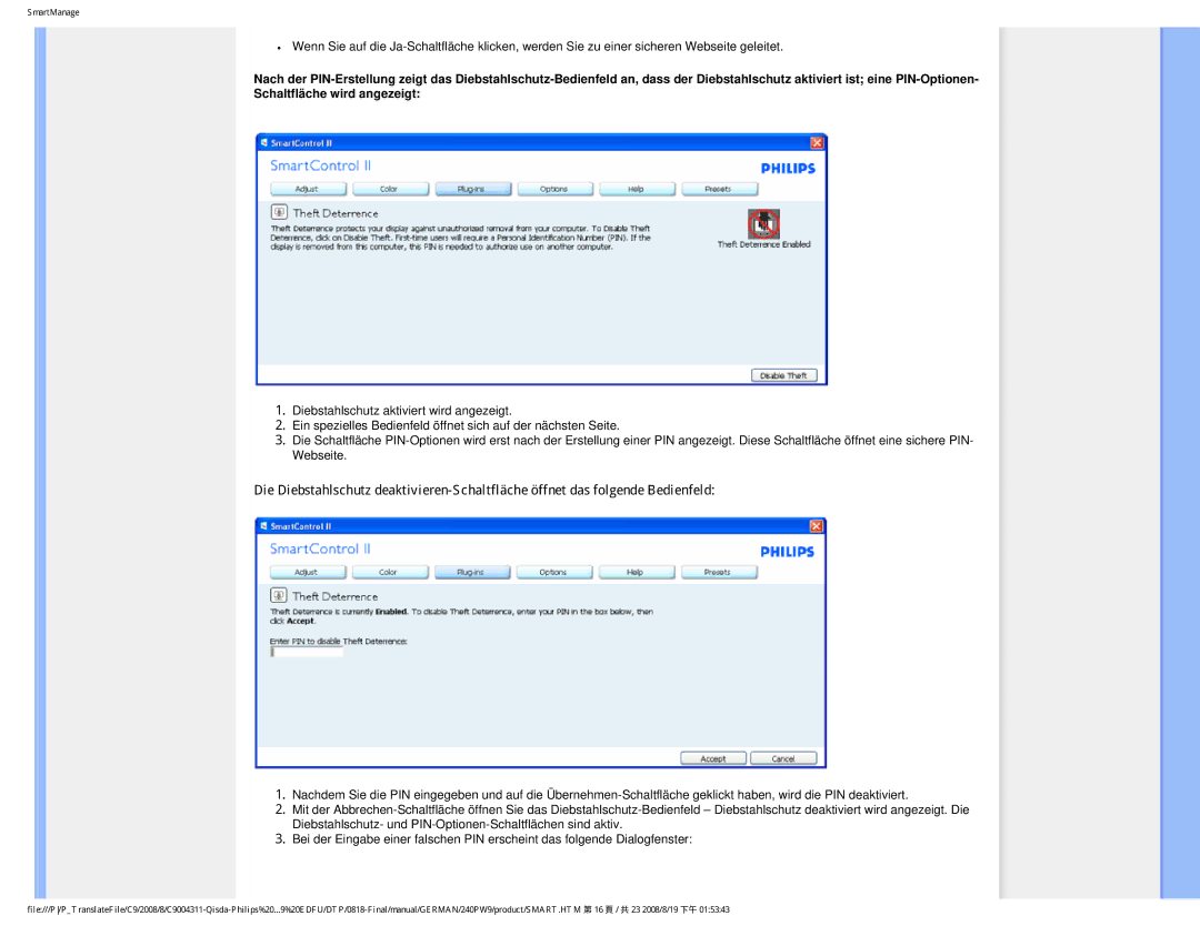 Philips 240PW9 user manual SmartManage 