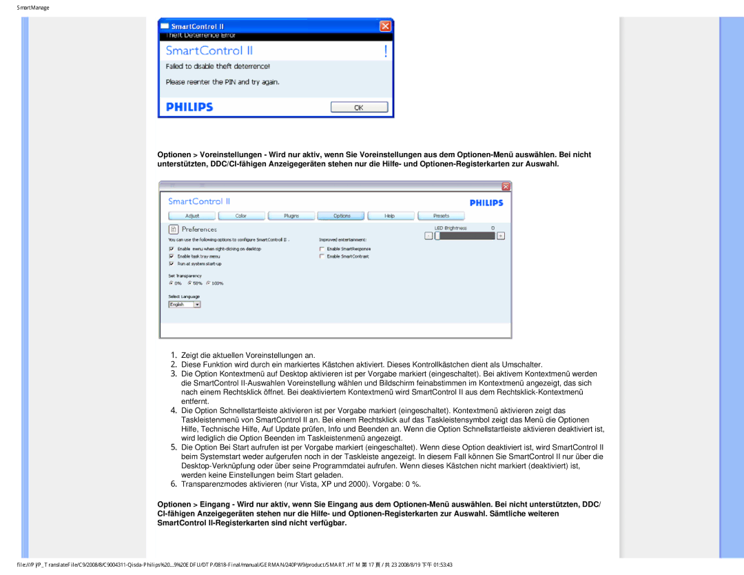 Philips 240PW9 user manual SmartManage 