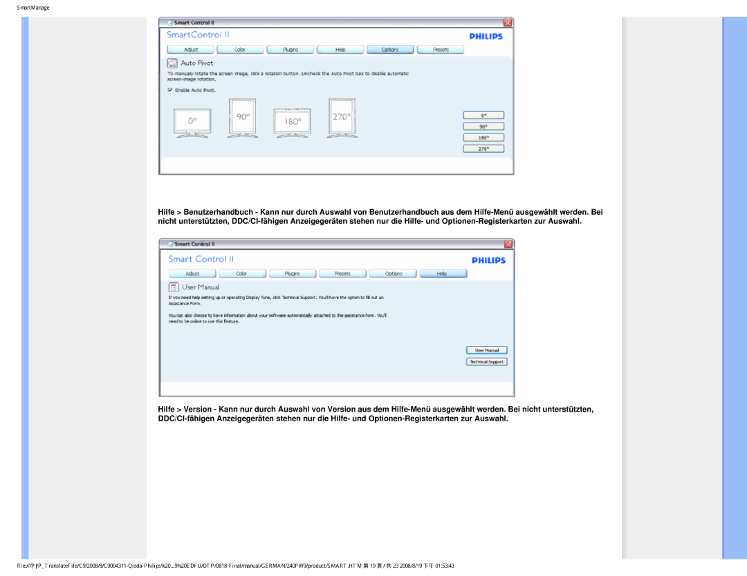 Philips 240PW9 user manual SmartManage 