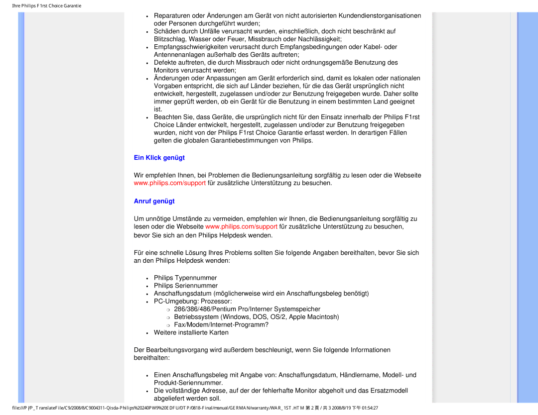 Philips 240PW9 user manual Ein Klick genügt 