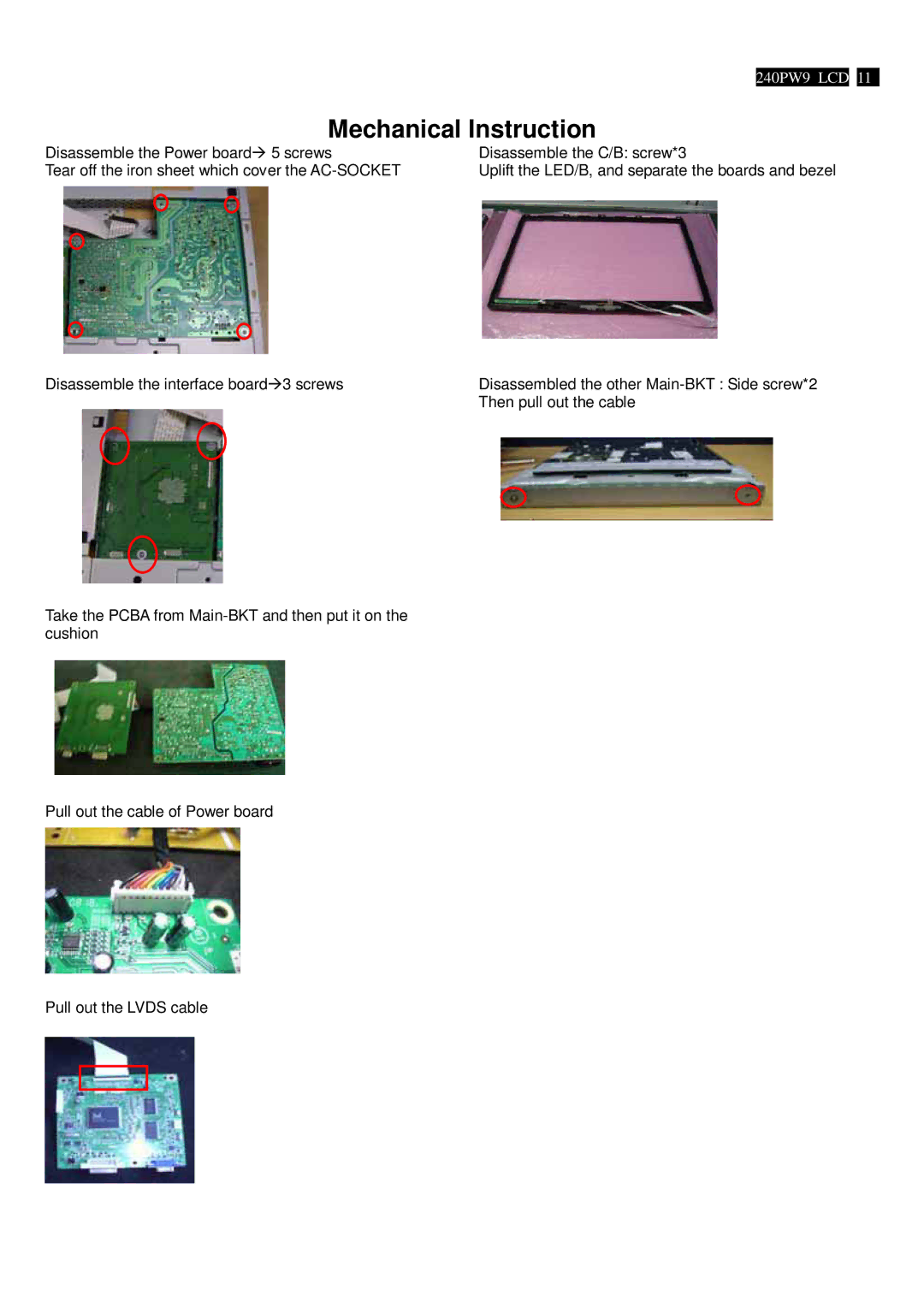 Philips 240PW9EB/75, 240PW9ES /00, 240PW9EB/27, 240PW9EB/00, 240PW9EB/69 manual Mechanical Instruction 