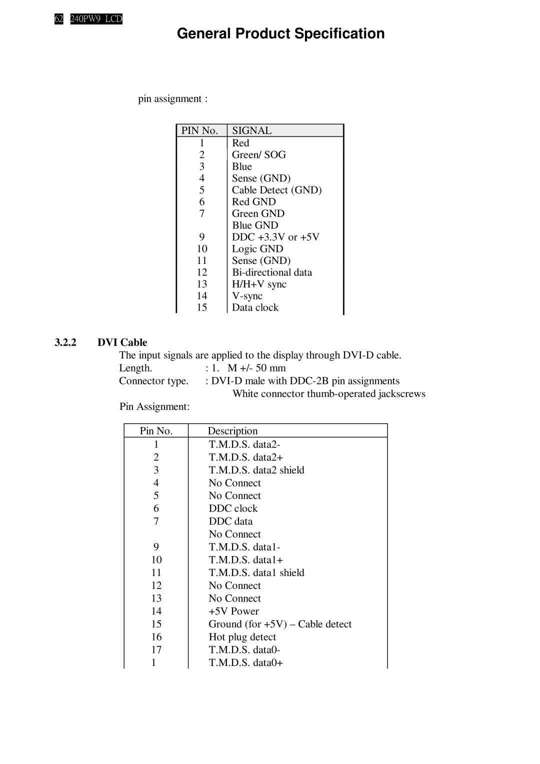 Philips 240PW9EB/27, 240PW9ES /00, 240PW9EB/75, 240PW9EB/00, 240PW9EB/69 manual DVI Cable 