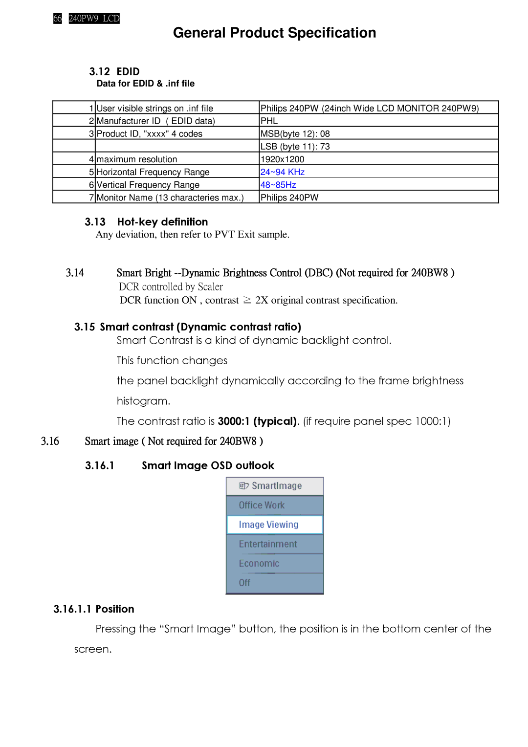 Philips 240PW9EB/75, 240PW9ES /00, 240PW9EB/27, 240PW9EB/00, 240PW9EB/69 manual Hot-key definition 