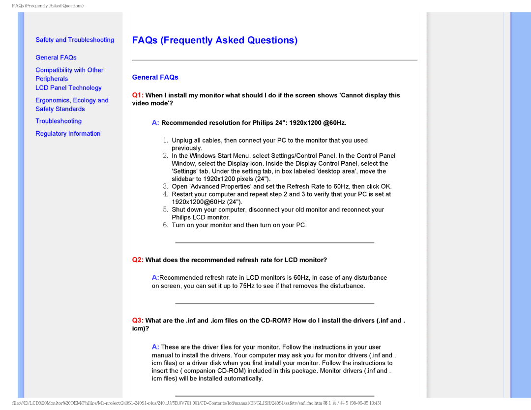 Philips 240S1CB/00 user manual FAQs Frequently Asked Questions, General FAQs 