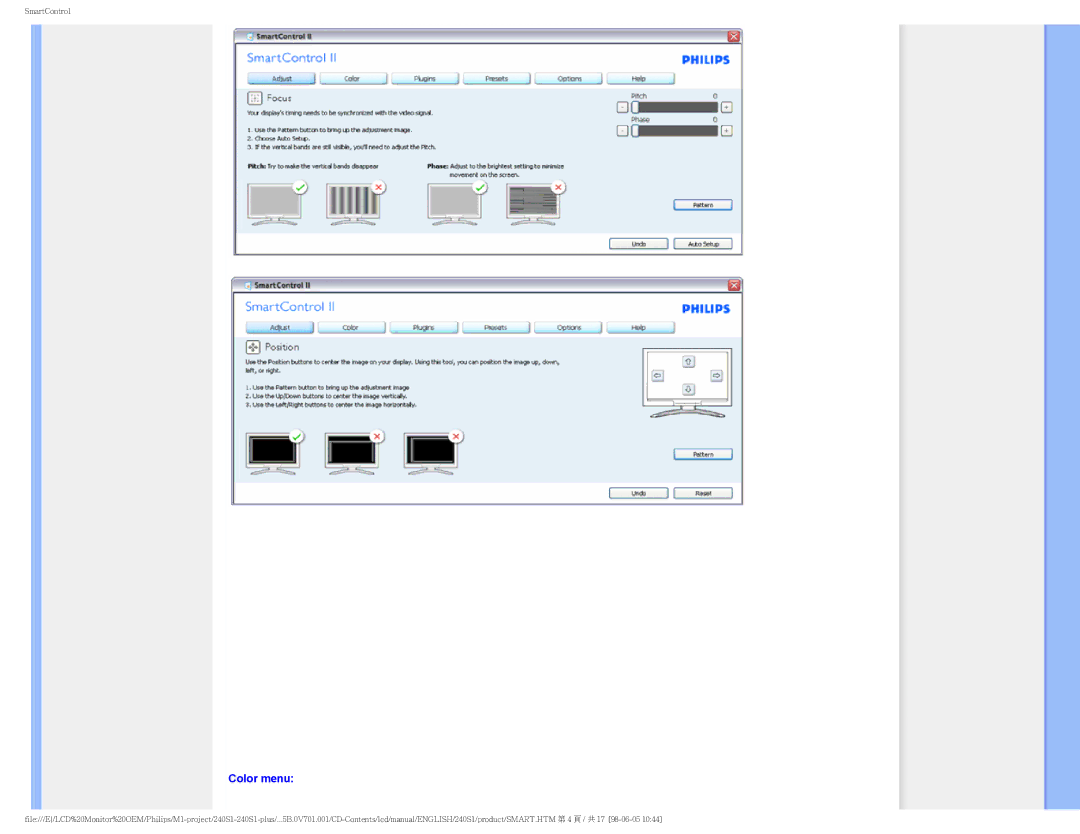 Philips 240S1CB/00 user manual Color menu 