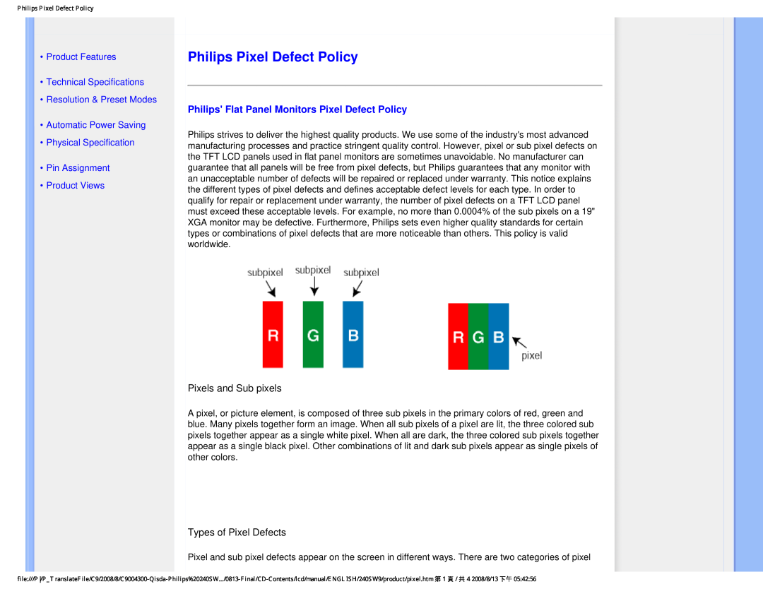 Philips 240SW9 user manual Philips Pixel Defect Policy, Philips Flat Panel Monitors Pixel Defect Policy, Product Views 