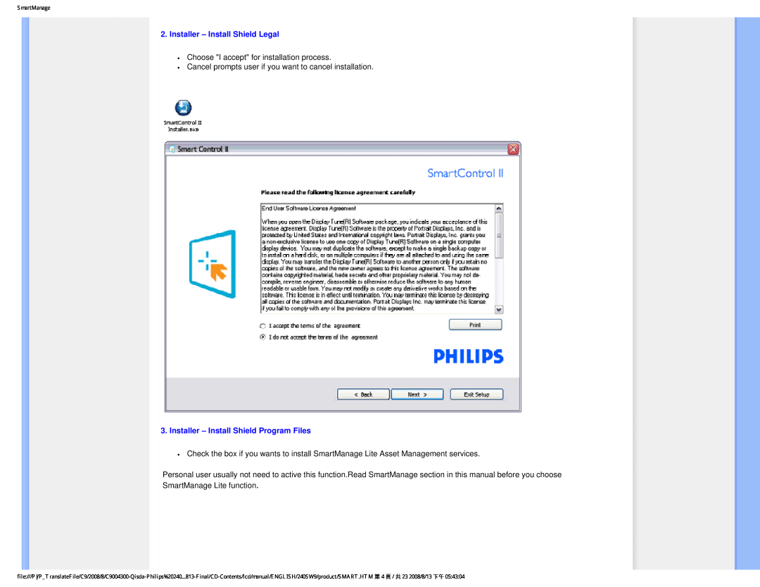 Philips 240SW9 user manual Installer - Install Shield Legal, Installer - Install Shield Program Files 