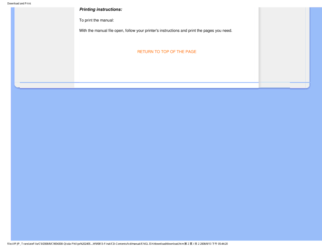 Philips 240SW9 user manual Printing instructions 