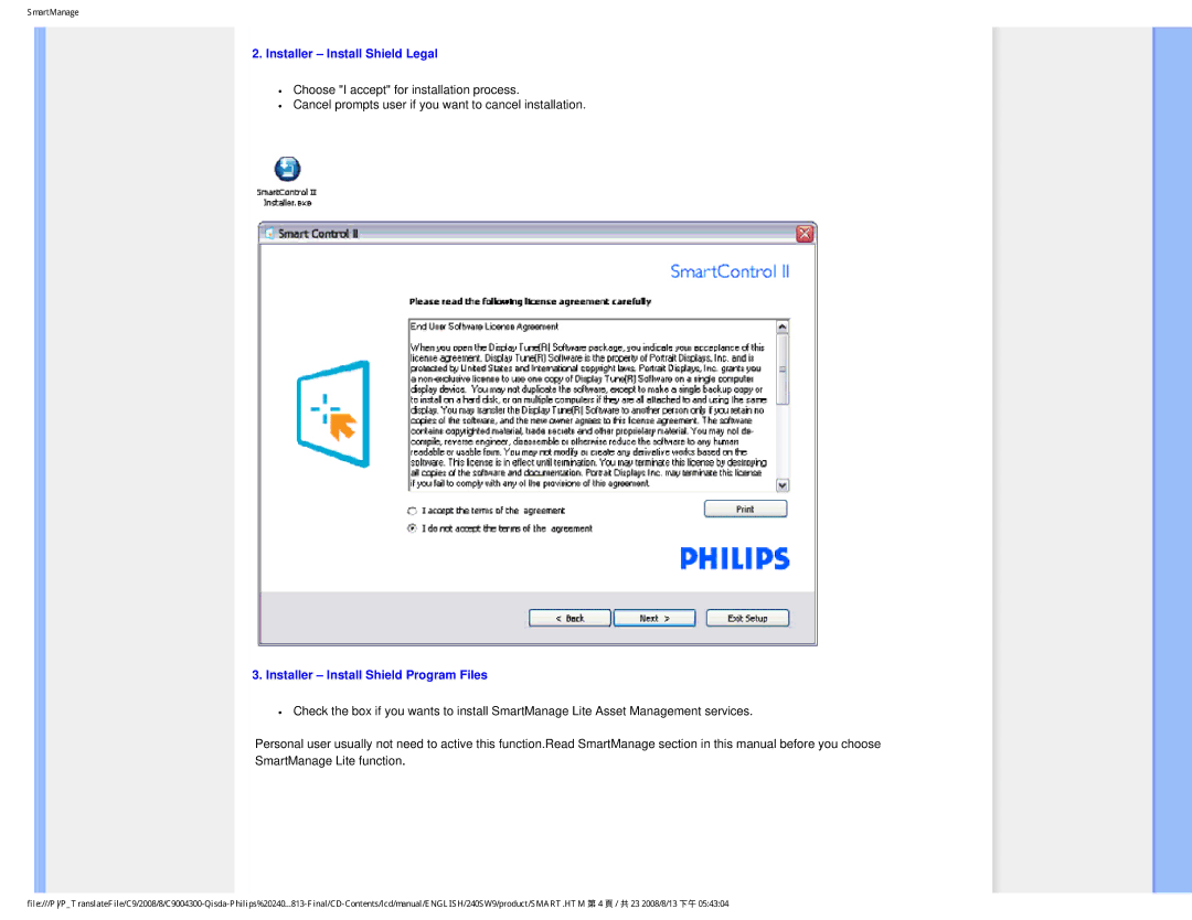 Philips 240SW9 user manual Installer Install Shield Legal, Installer Install Shield Program Files 