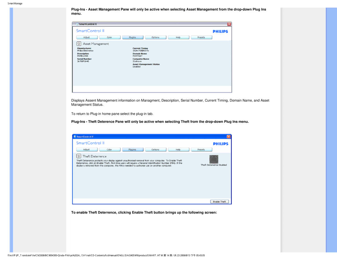 Philips 240SW9 user manual SmartManage 