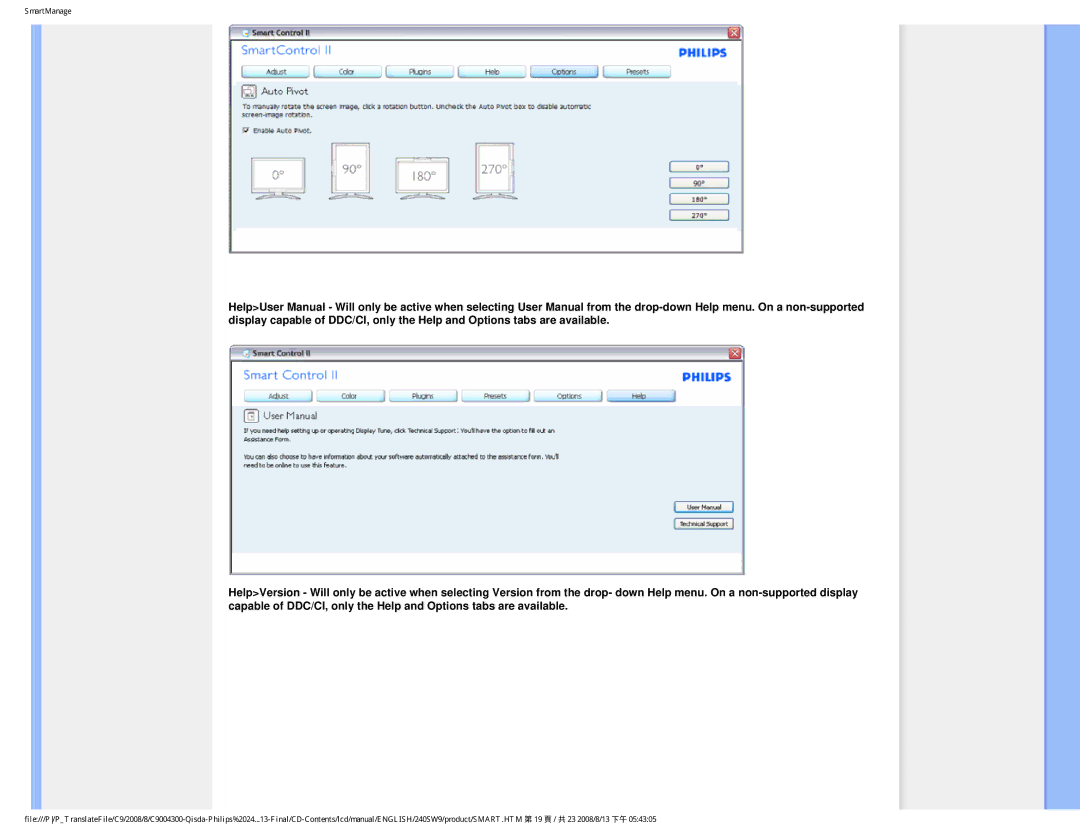 Philips 240SW9 user manual SmartManage 