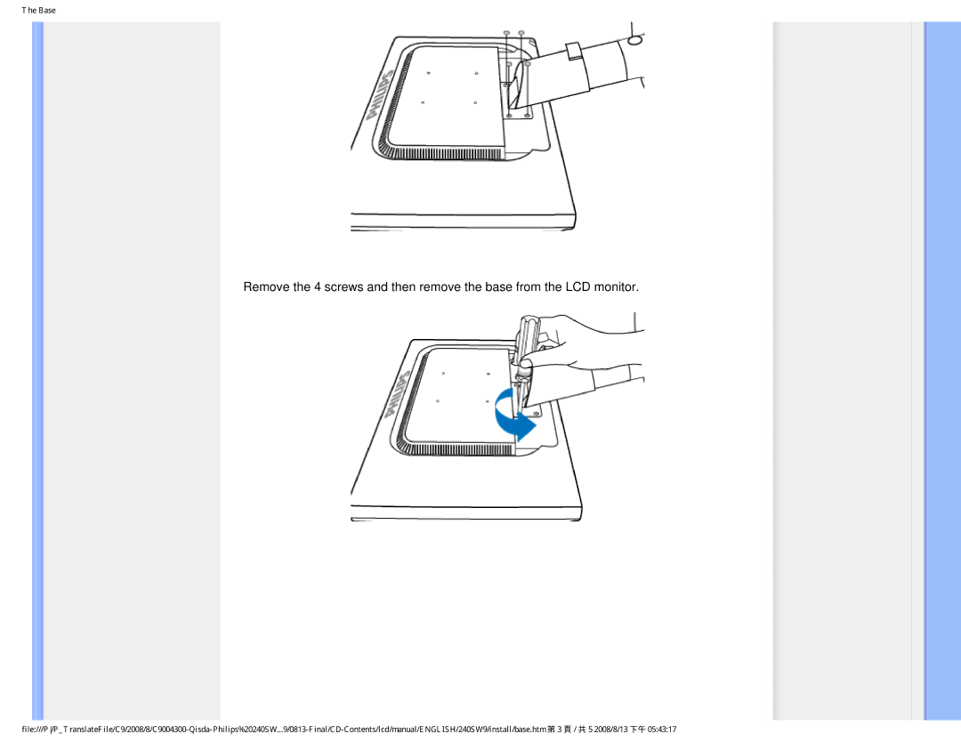 Philips 240SW9 user manual Base 