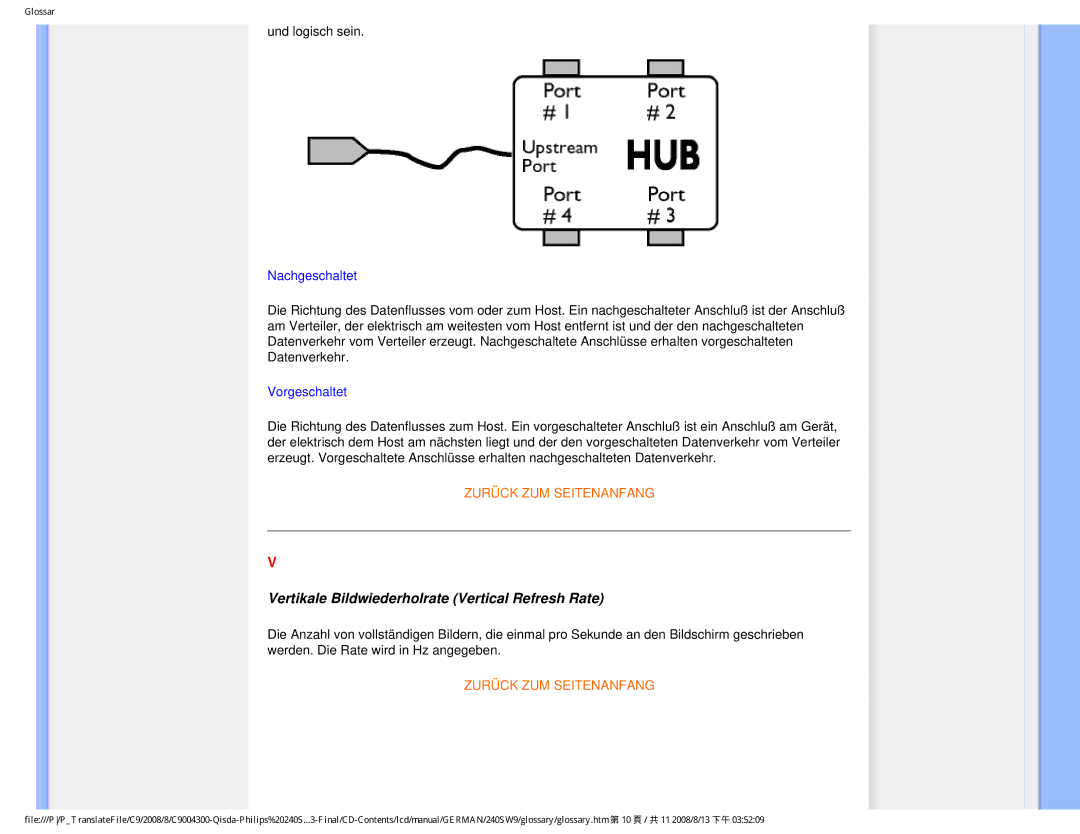 Philips 240SW9 user manual Vertikale Bildwiederholrate Vertical Refresh Rate 