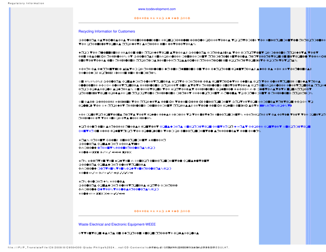 Philips 240SW9 user manual Recycling Information for Customers, Waste Electrical and Electronic Equipment-WEEE 