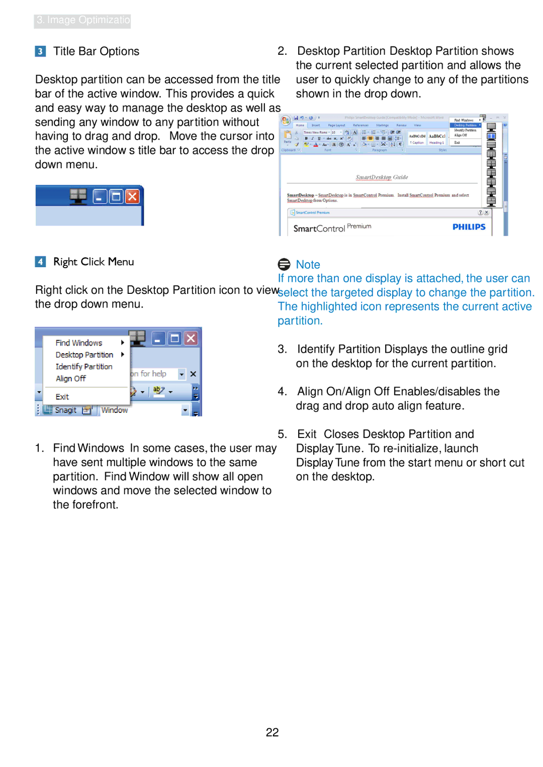 Philips 241B4LP user manual Title Bar Options, Display Tune from the start menu or short cut on the desktop 