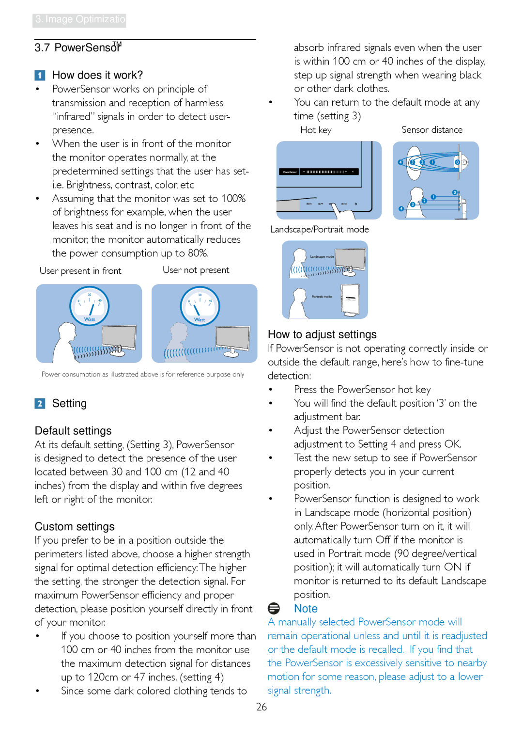 Philips 241B4LP Setting Default settings, Custom settings, You can return to the default mode at any Time setting 