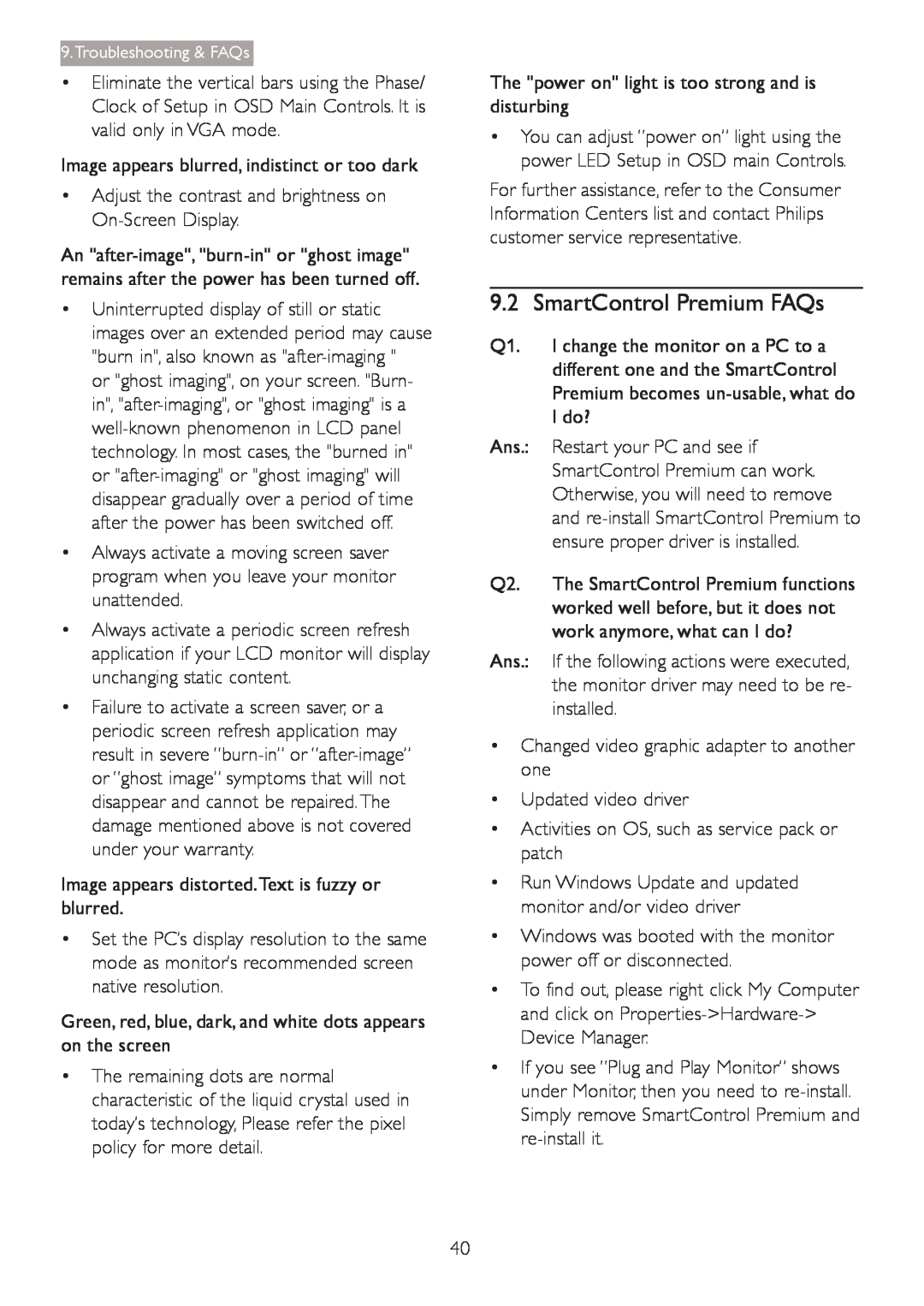 Philips 241B4LPYCB user manual SmartControl Premium FAQs 