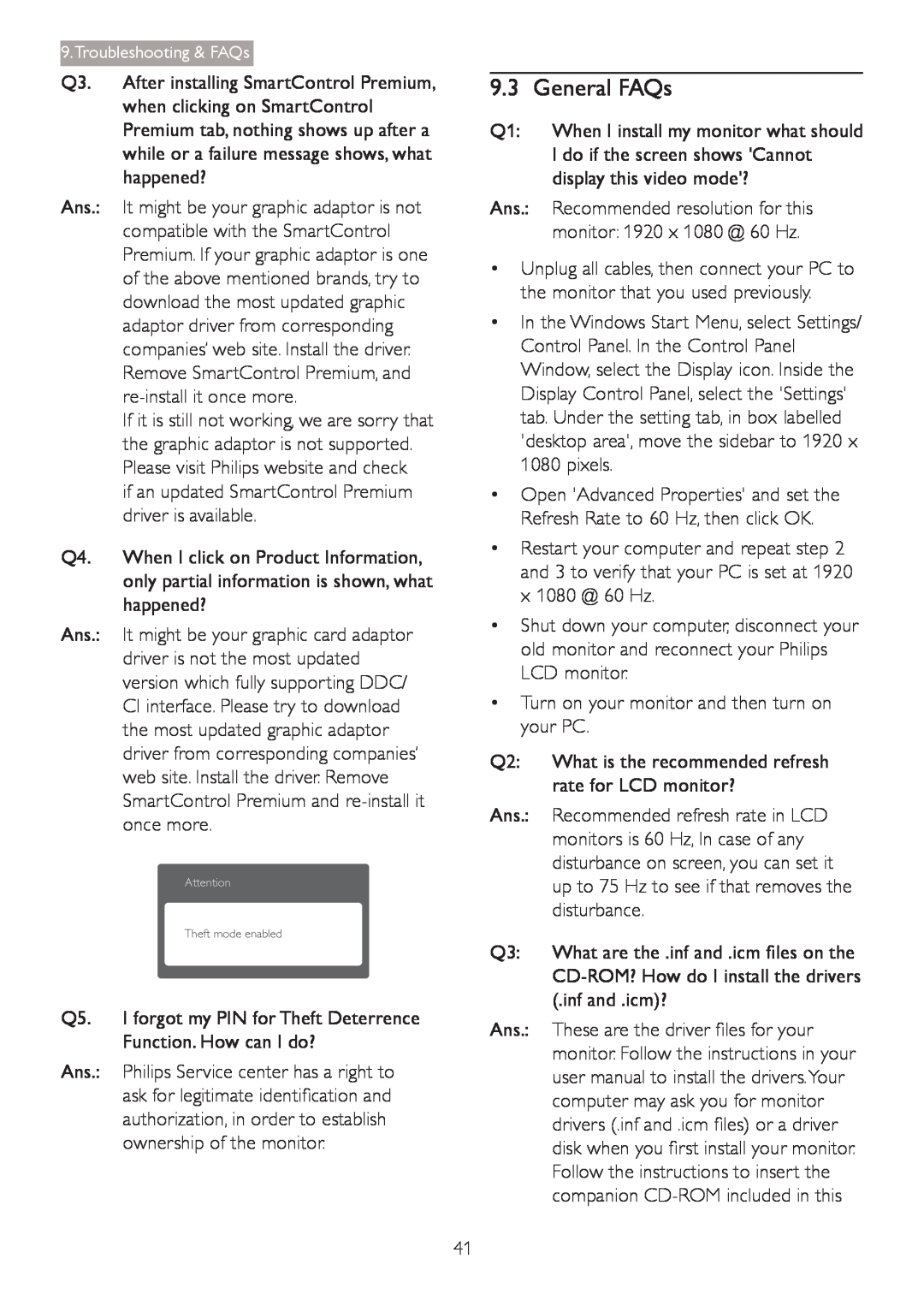 Philips 241B4LPYCB user manual General FAQs 