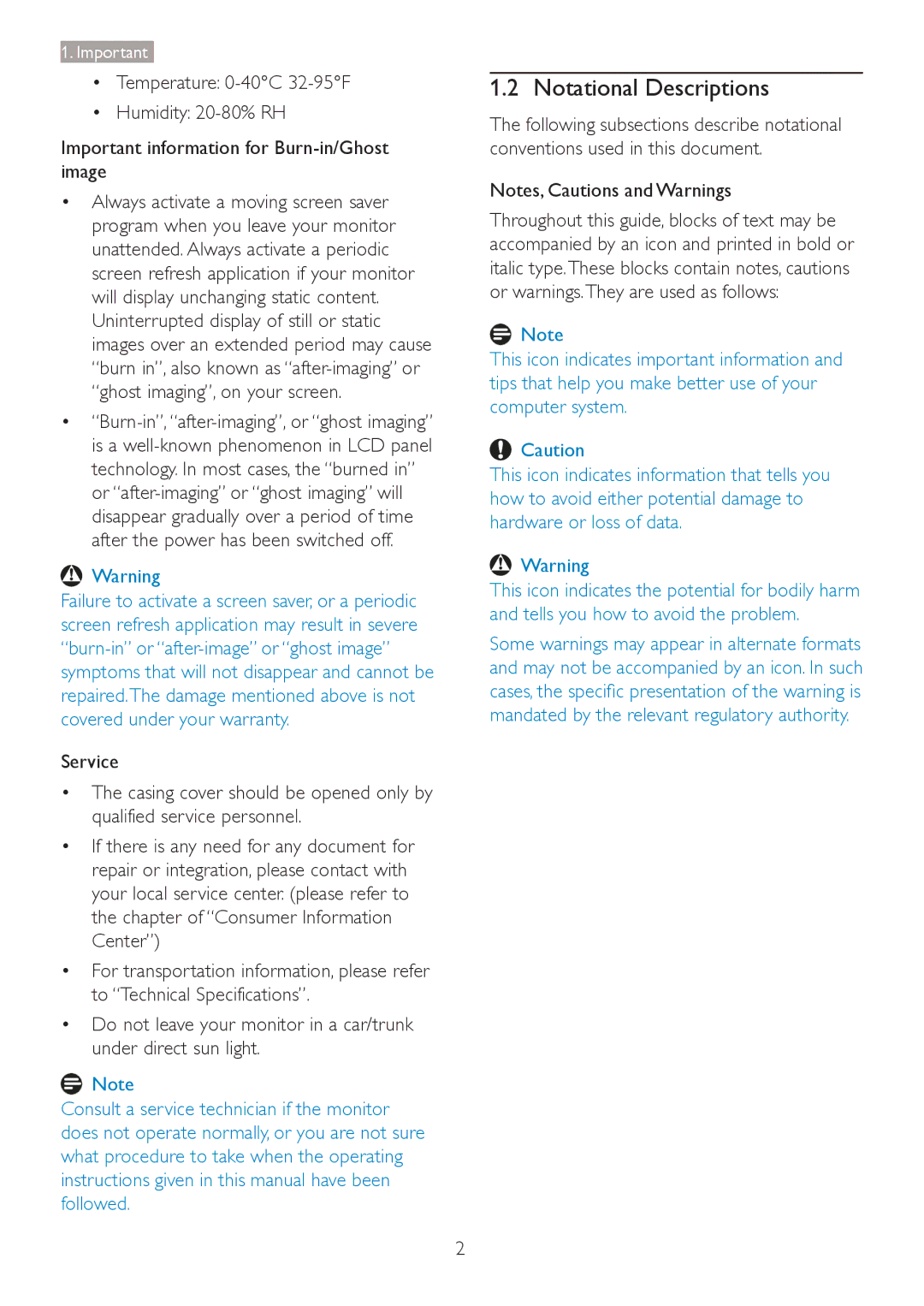 Philips 241B4LPYCB user manual Notational Descriptions 