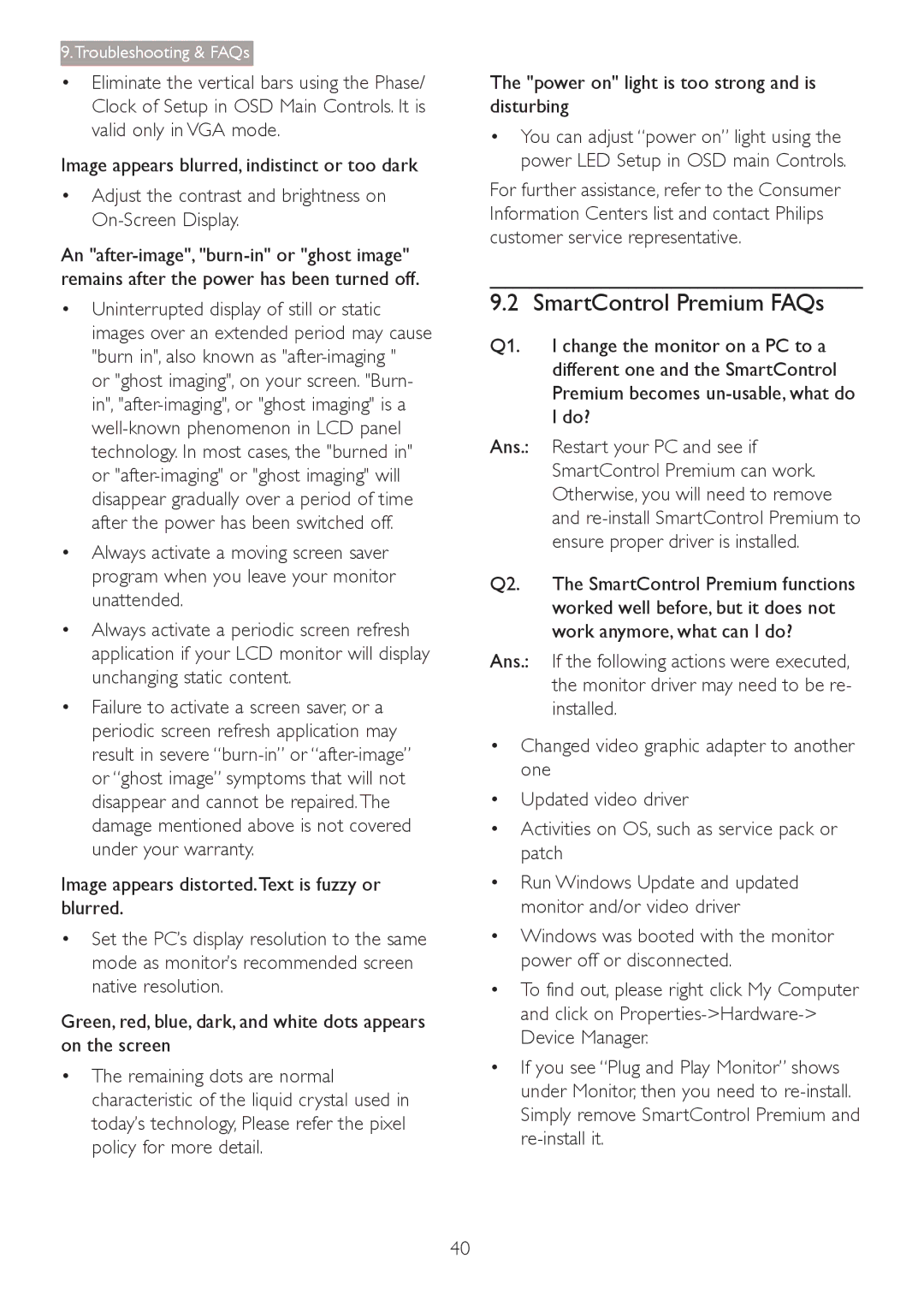 Philips 241B4LPYCB user manual SmartControl Premium FAQs 