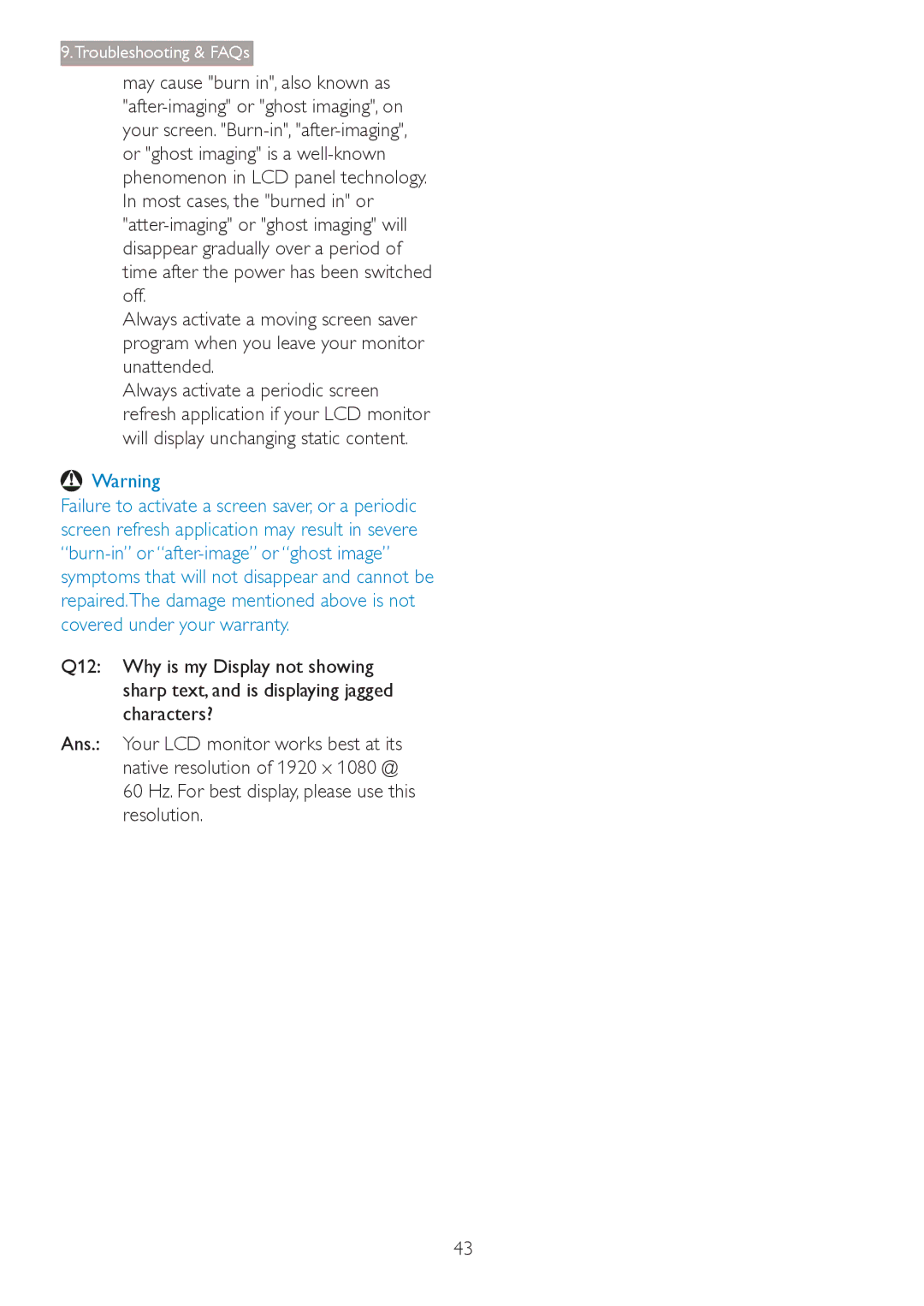 Philips 241B4LPYCB user manual Troubleshooting & FAQs 