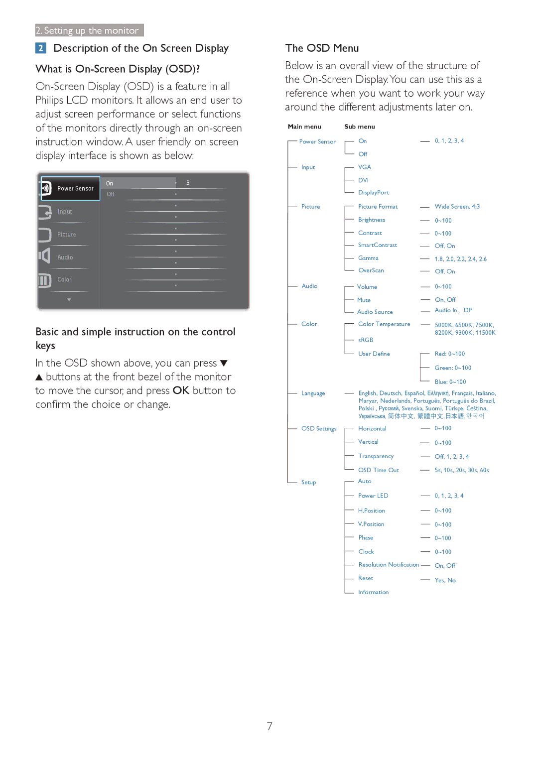 Philips 241B4LPYCB OSD Menu, Basic and simple instruction on the control keys, To move the cursor, and press button to 