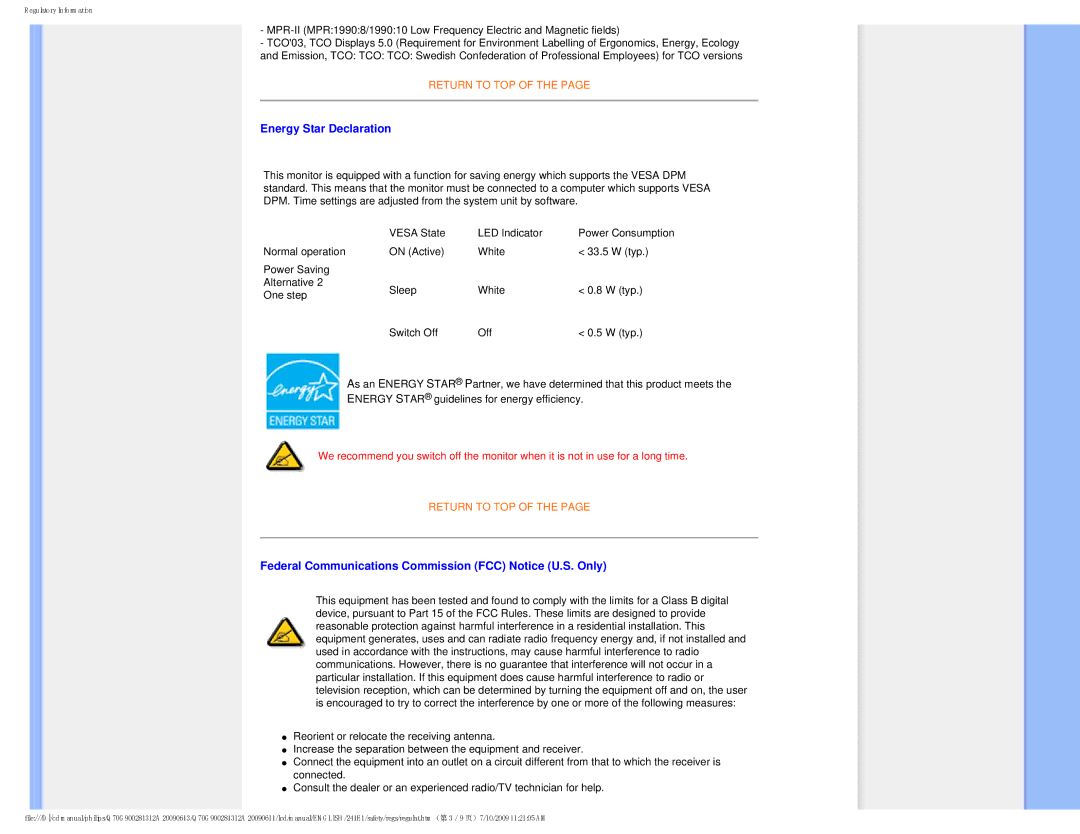 Philips 2.41E+03 user manual Energy Star Declaration, Federal Communications Commission FCC Notice U.S. Only 