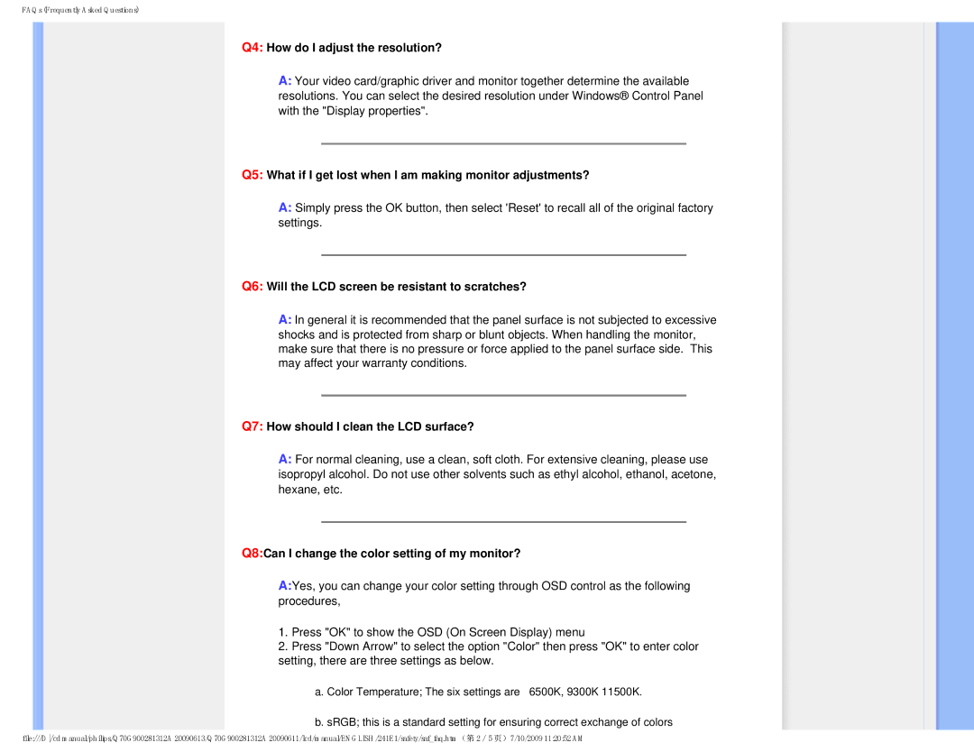 Philips 2.41E+03 user manual Q4 How do I adjust the resolution? 