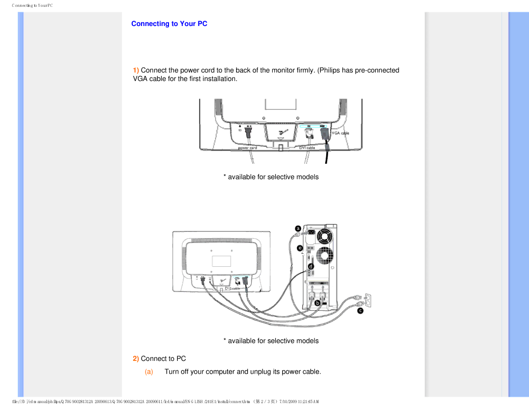 Philips 2.41E+03 user manual Connecting to Your PC 