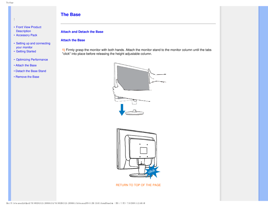 Philips 2.41E+03 user manual Attach and Detach the Base Attach the Base 