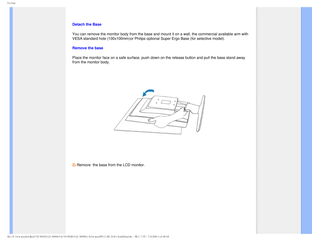 Philips 2.41E+03 user manual Detach the Base, Remove the base 