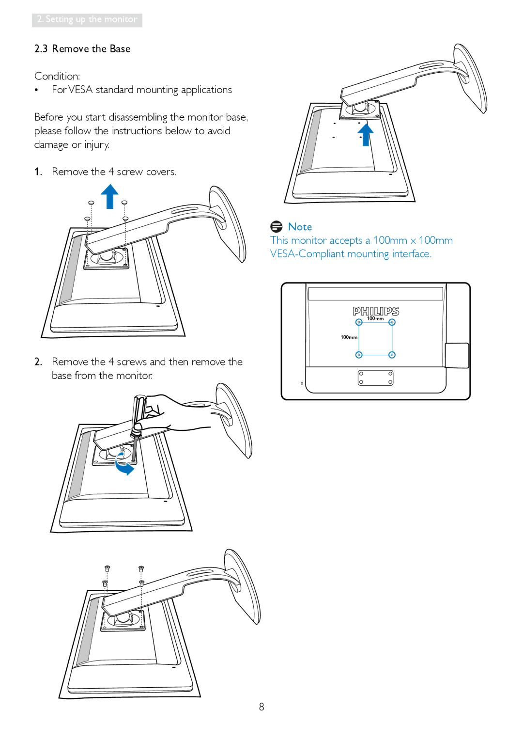 Philips 241P3 user manual Remove the 4 screw covers 