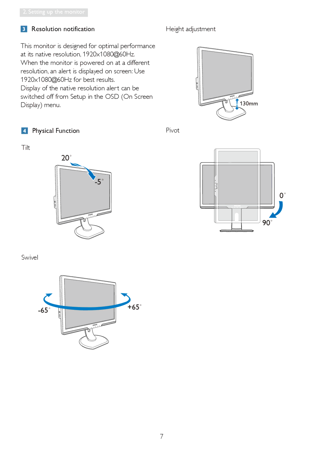 Philips 241P3 user manual 20˚ 