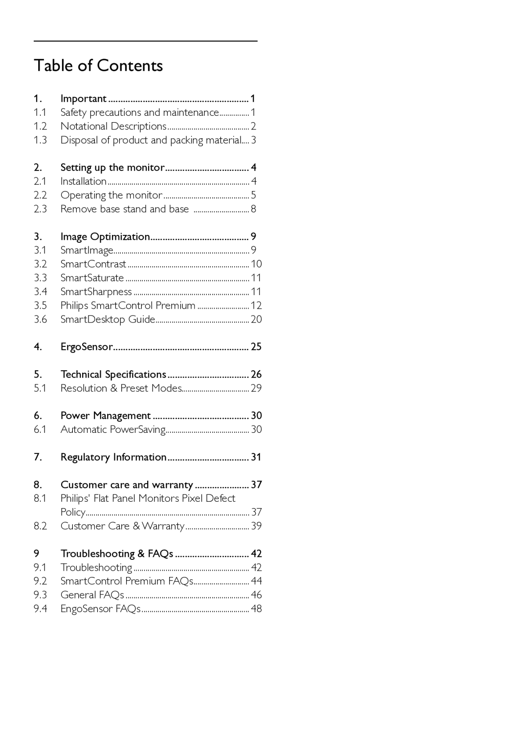 Philips 241P4LRY user manual Table of Contents 