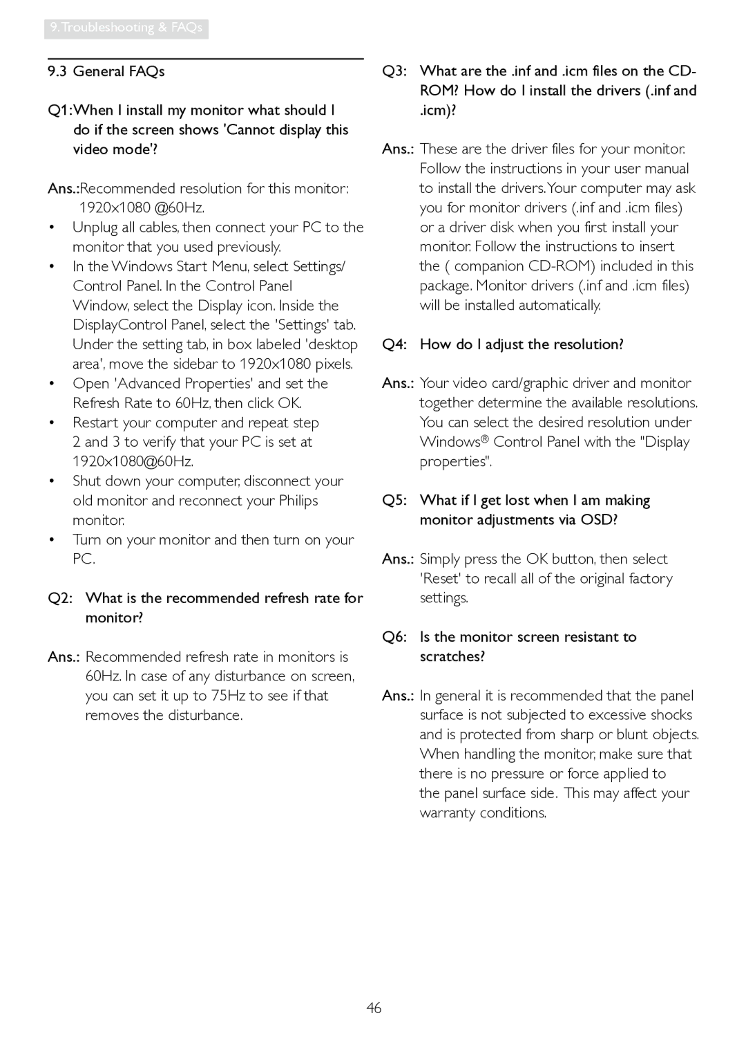 Philips 241P4LRY user manual Icm? Q4 How do I adjust the resolution? 