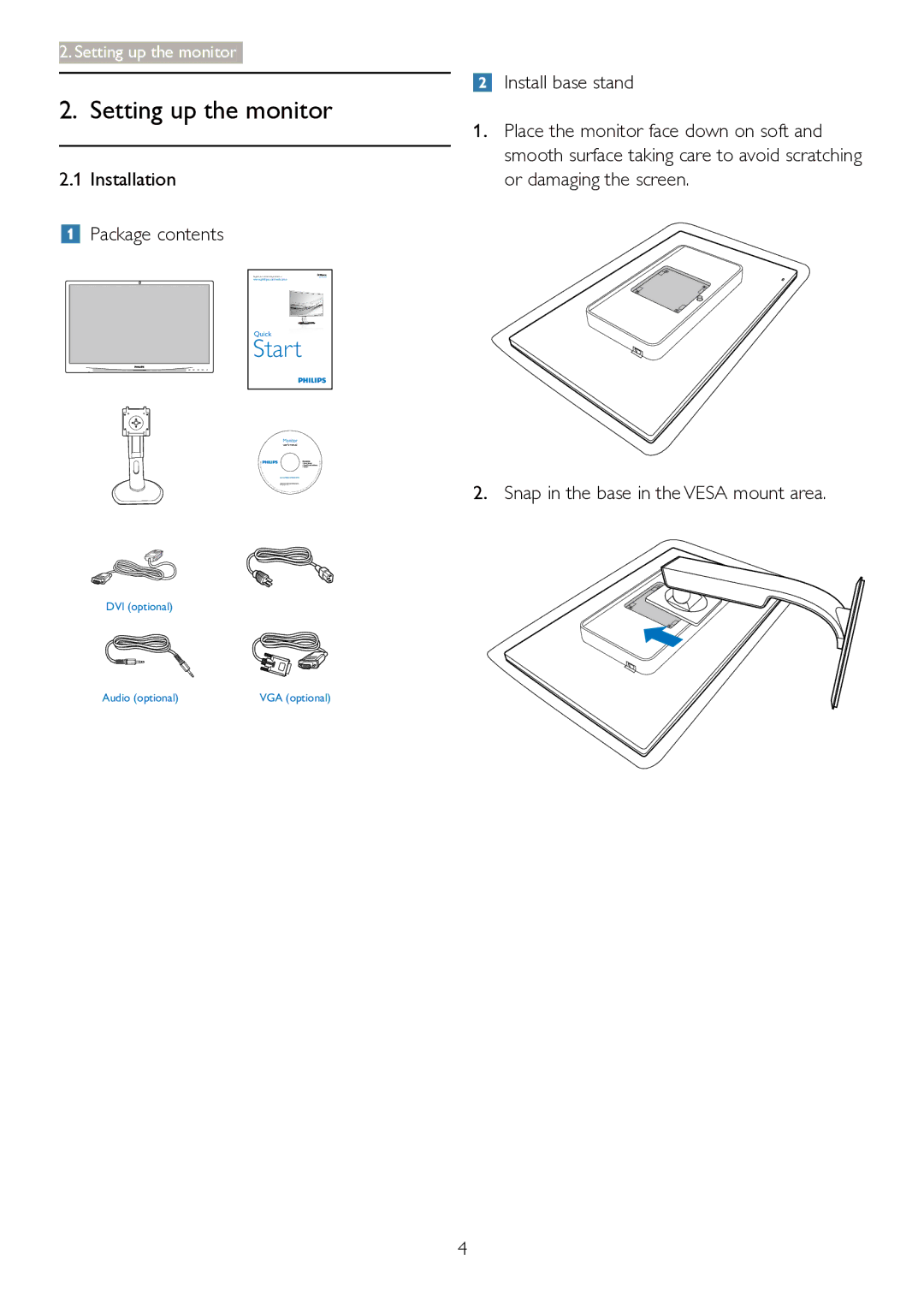 Philips 241P4LRY user manual Setting up the monitor 