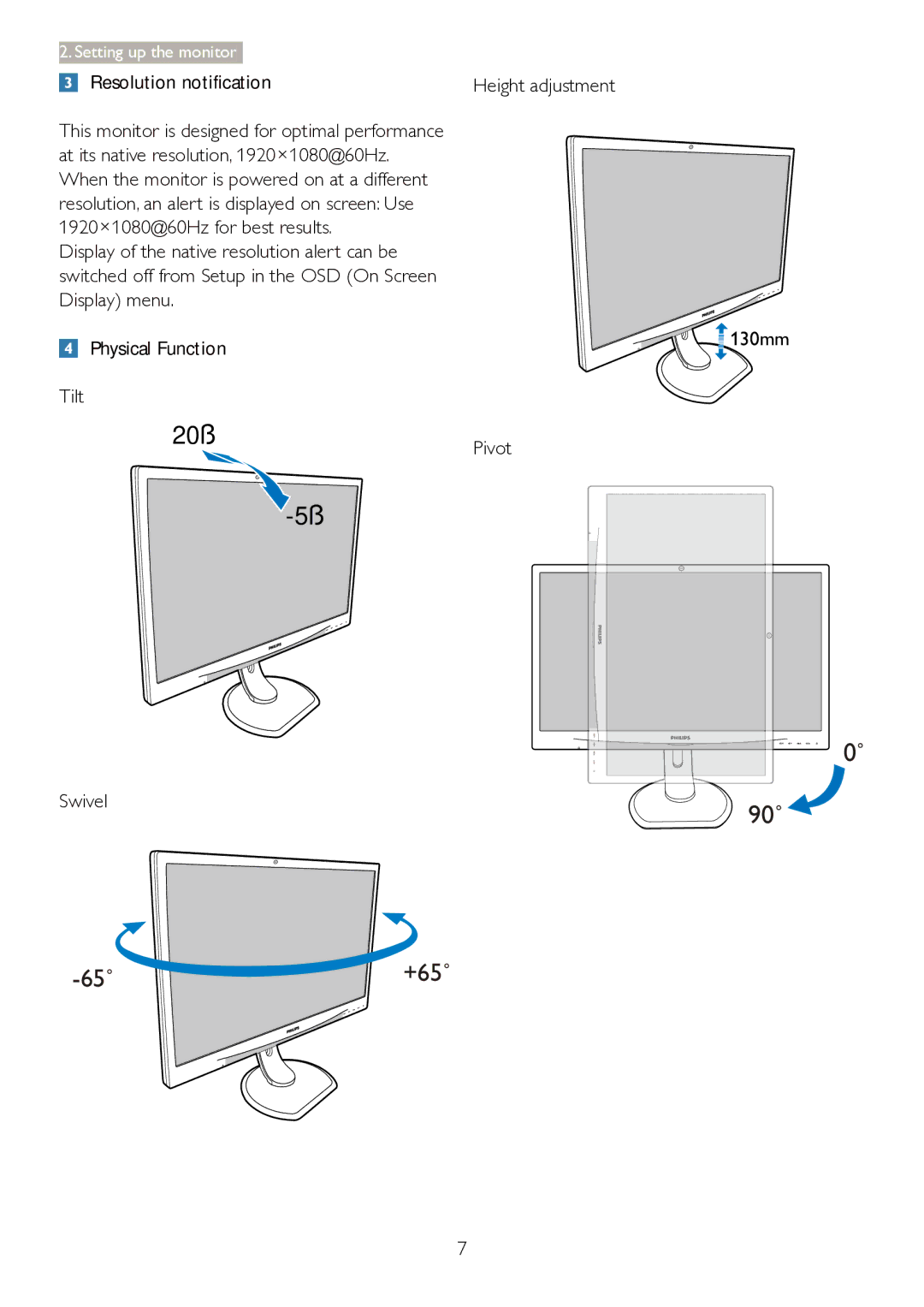 Philips 241P4LRY user manual 20˚ 