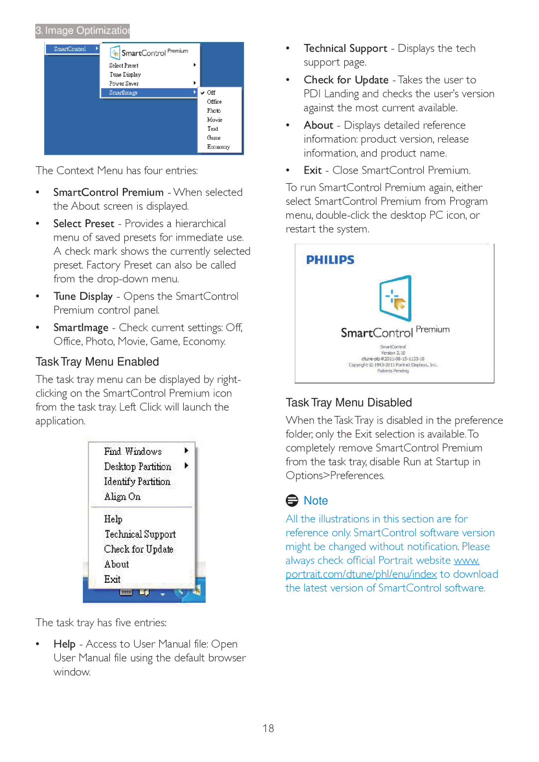 Philips 241P4QPYK, 241P4QRY Context Menu has four entries,  7XQHLVSOD\ Opens the SmartControl Premium control panel 