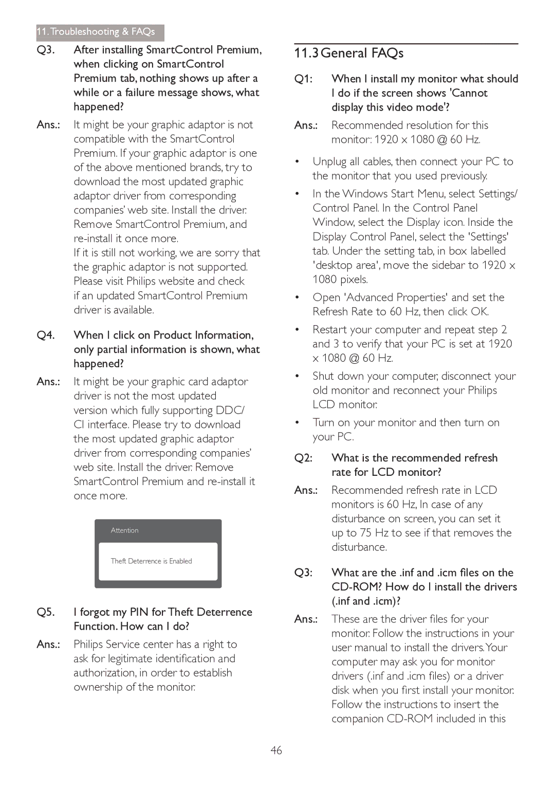 Philips 241P4QRY, 241P4QPYK user manual 11.3General FAQs, Do if the screen shows Cannot, Display this video mode? 