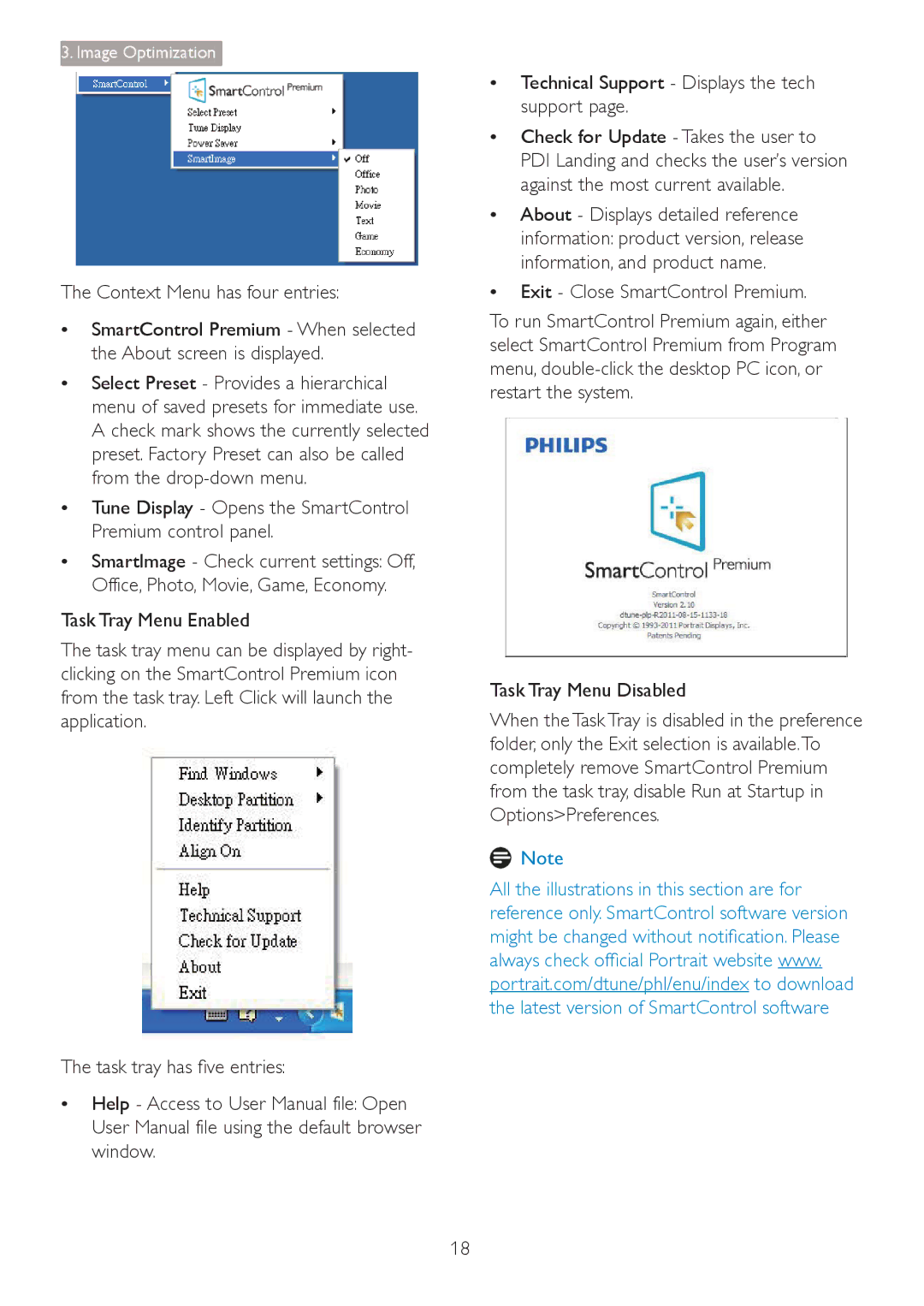 Philips 241S4 user manual Context Menu has four entries,  Tune Display Opens the SmartControl Premium control panel 