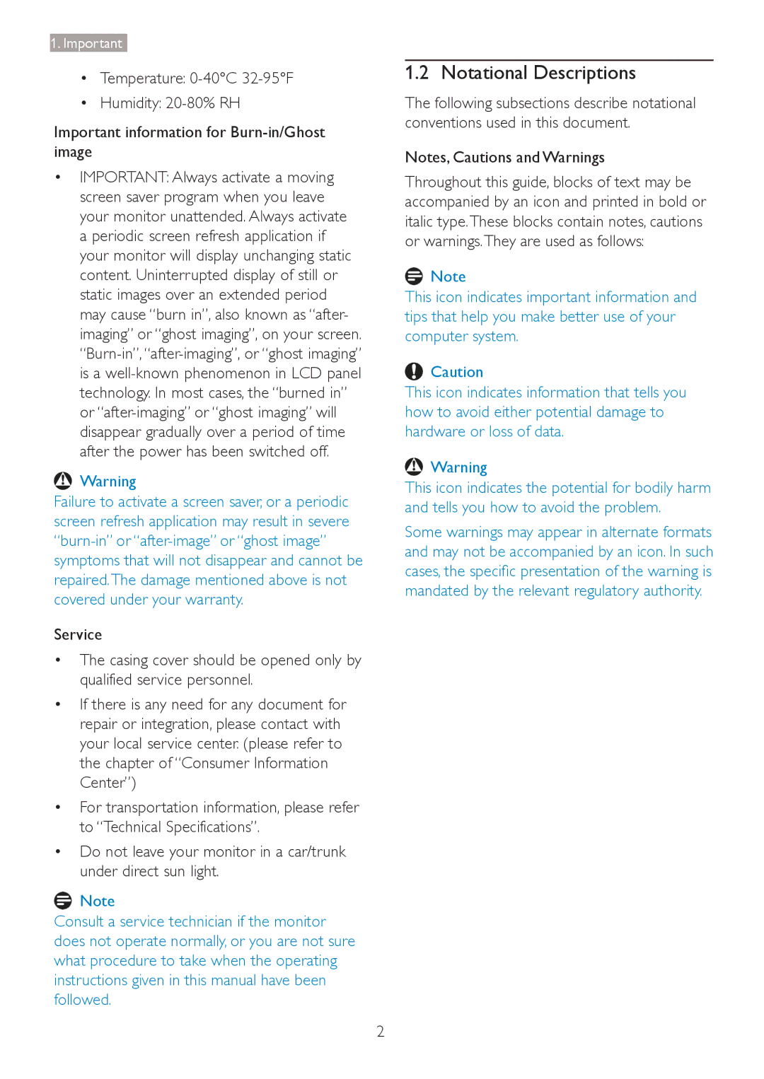 Philips 241S4 user manual Notational Descriptions 