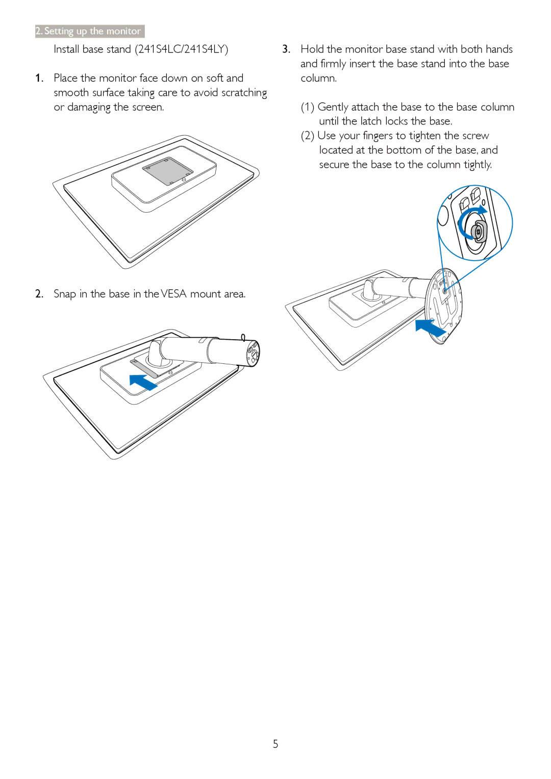 Philips 241S4L user manual Setting up the monitor 