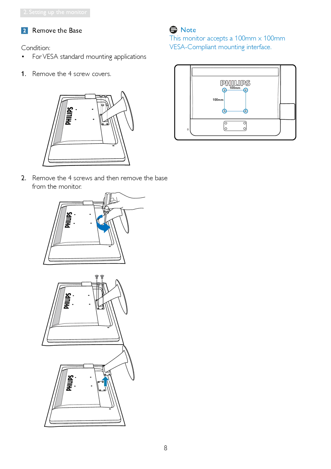 Philips 244EL2, 24400, 2.44E+04 user manual Remove the Base 