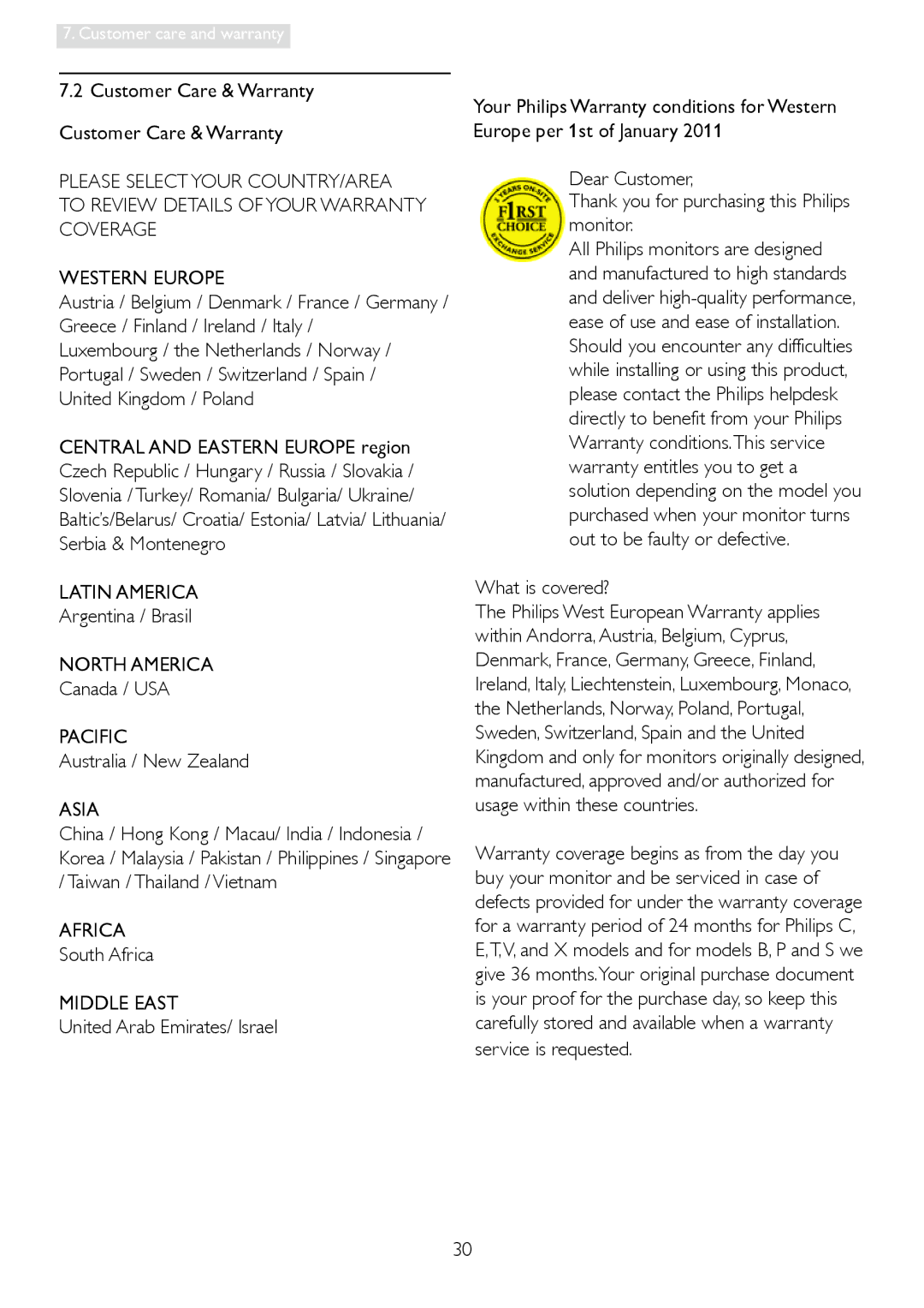 Philips 2.44E+04, 24400, 244EL2 user manual Latin America, North America, Pacific, Asia, Africa, Middle East 