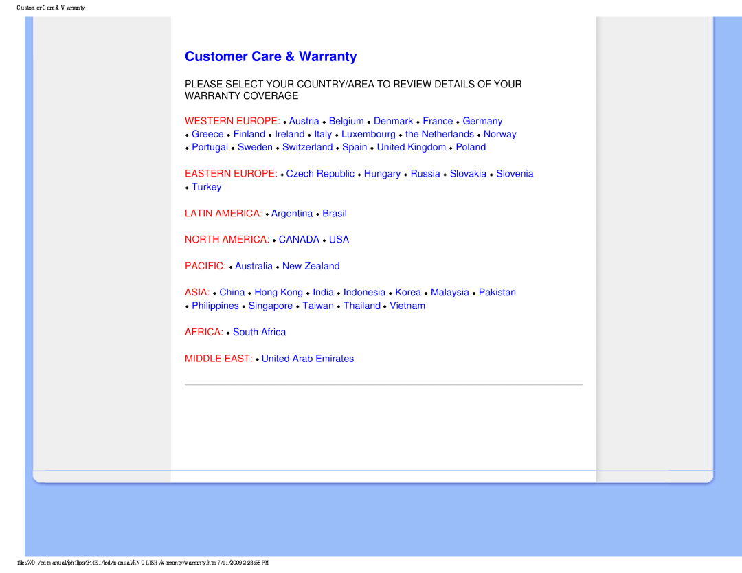 Philips 2.44E+03 user manual Customer Care & Warranty, North America Canada Usa, Warranty Coverage 