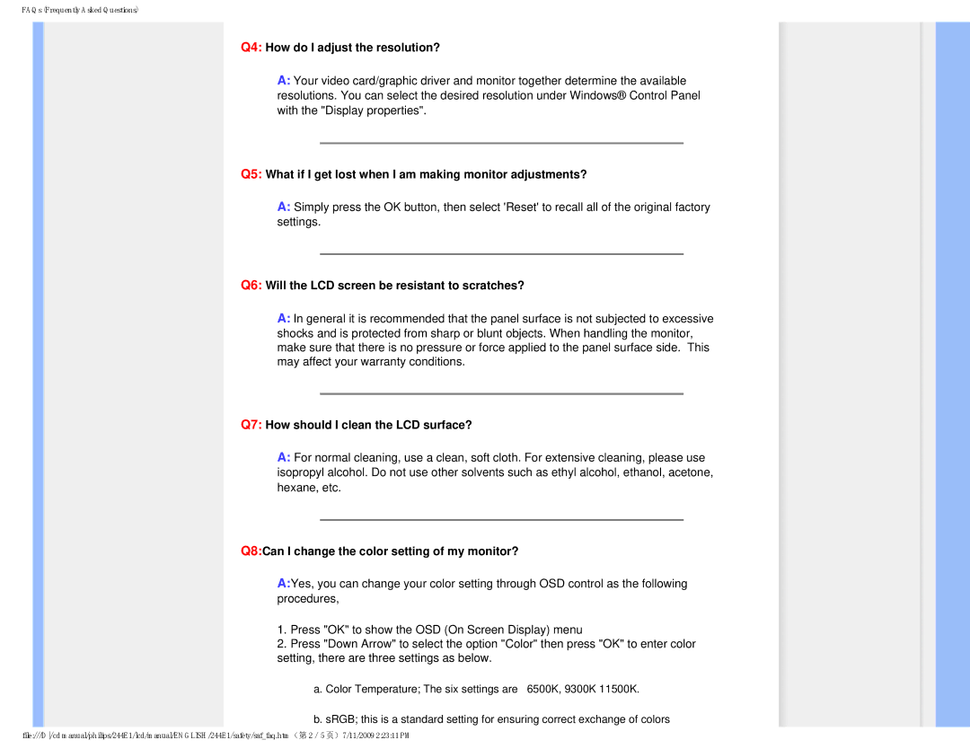 Philips 2.44E+03 user manual Q4 How do I adjust the resolution? 