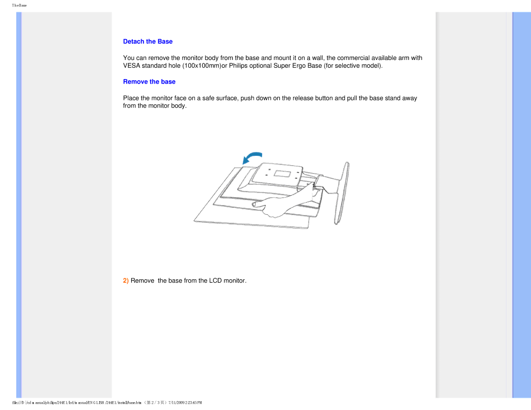 Philips 2.44E+03 user manual Detach the Base, Remove the base 